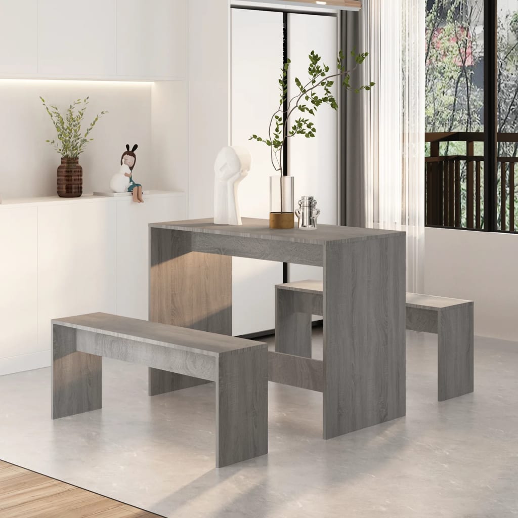 vidaXL 3 Piece Dining Set Gray Sonoma Engineered Wood