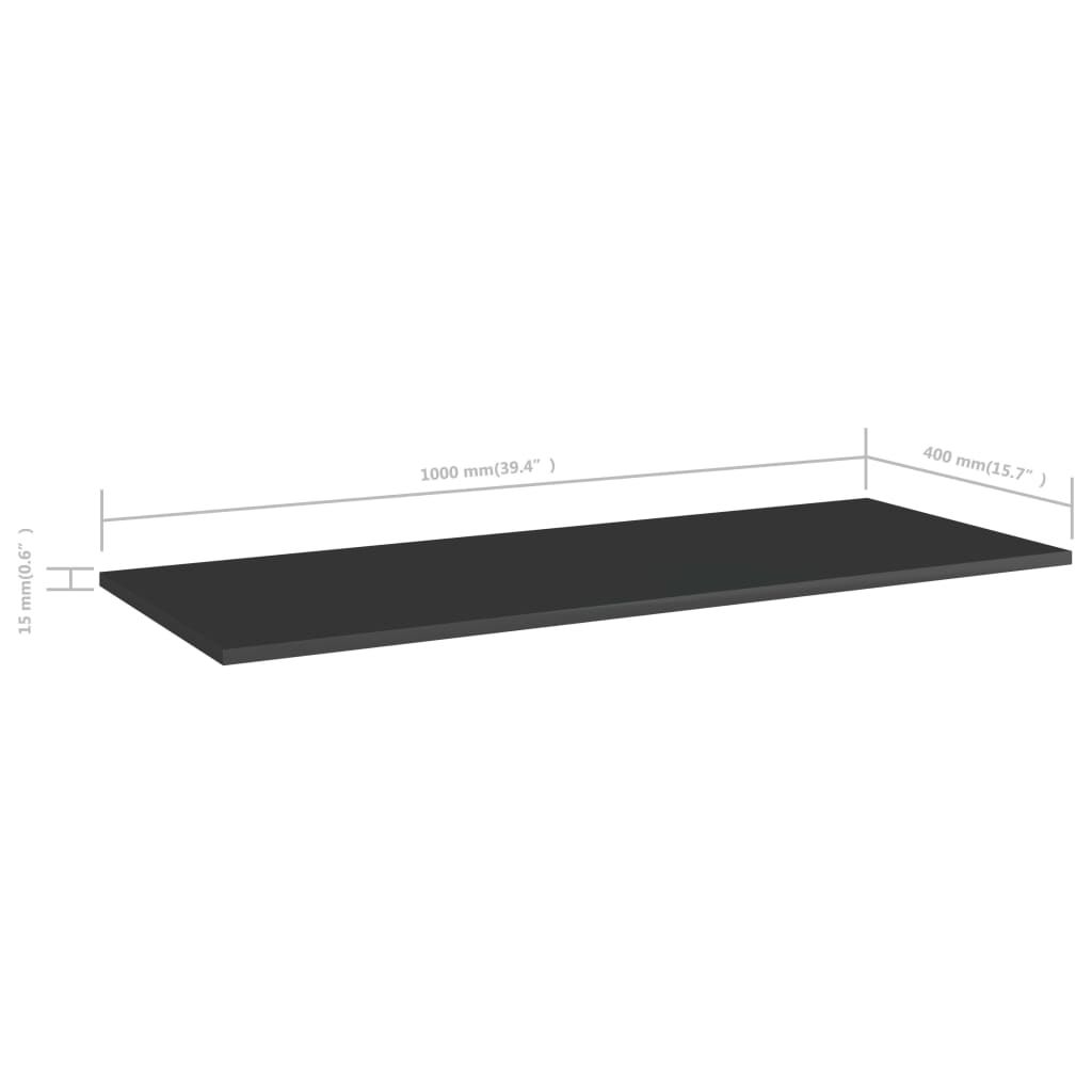 vidaXL Bookshelf Boards 4 pcs High Gloss Black 39.4"x15.7"x0.6" Engineered Wood