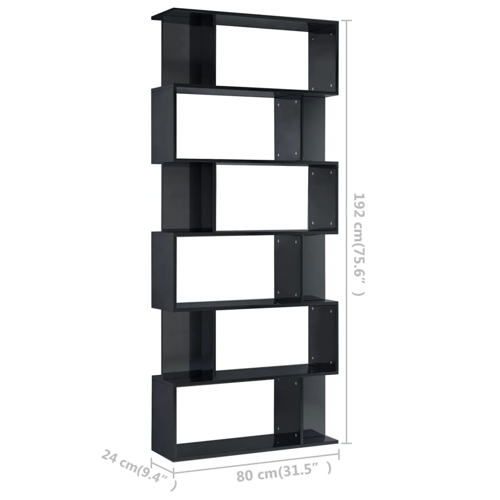 vidaXL Book Cabinet/Room Divider High Gloss Black 31.5"x9.4"x75.6" Chipboard