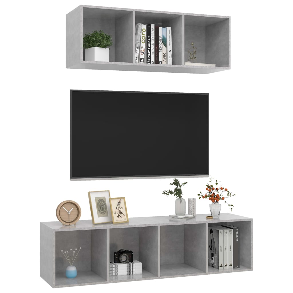 vidaXL 2 Piece TV Cabinet Set Concrete Gray Chipboard