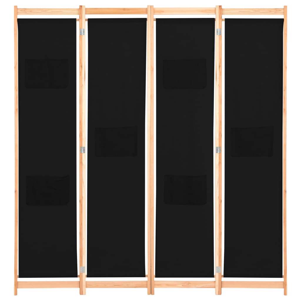 vidaXL 4-Panel Room Divider Black 62.9"x66.9"x1.6" Fabric