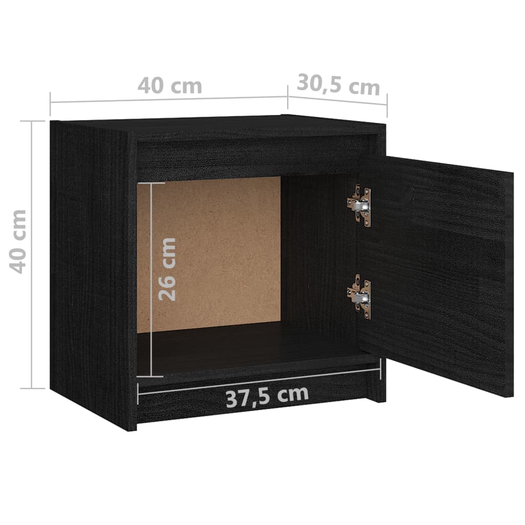 vidaXL Bedside Cabinets 2 pcs Black 15.7"x12"x15.7" Solid Pinewood