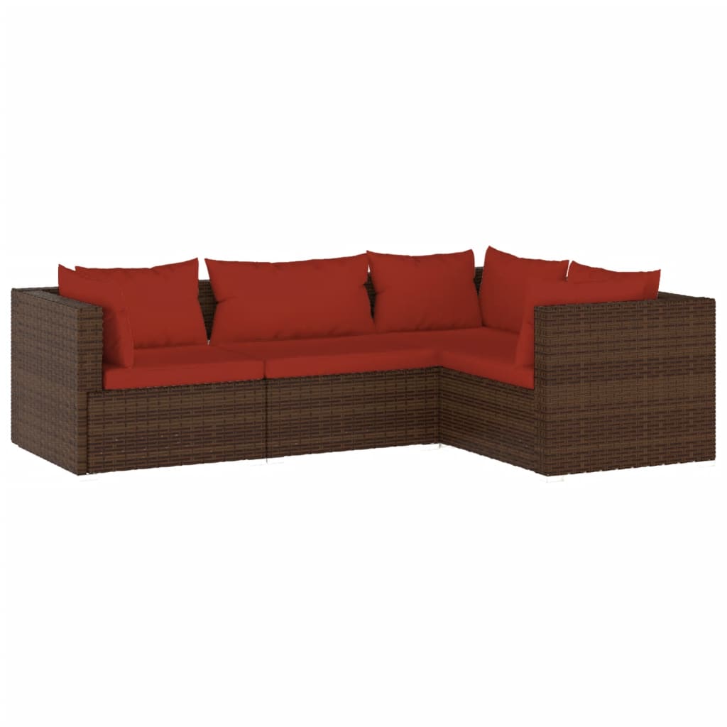 vidaXL 4 Piece Patio Lounge Set with Cushions Poly Rattan Brown