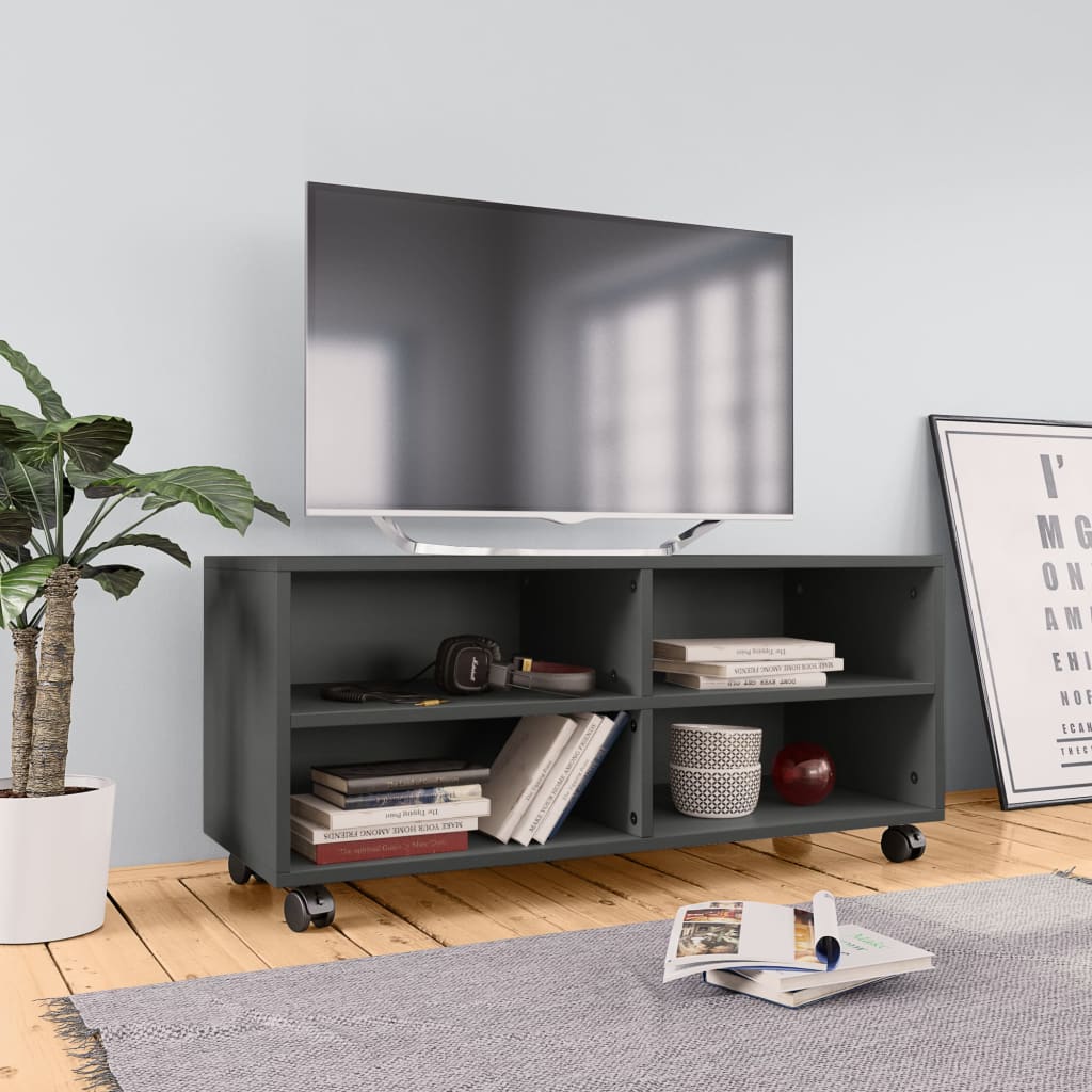 vidaXL TV Cabinet with Castors Gray 35.4"x13.8"x13.8" Chipboard