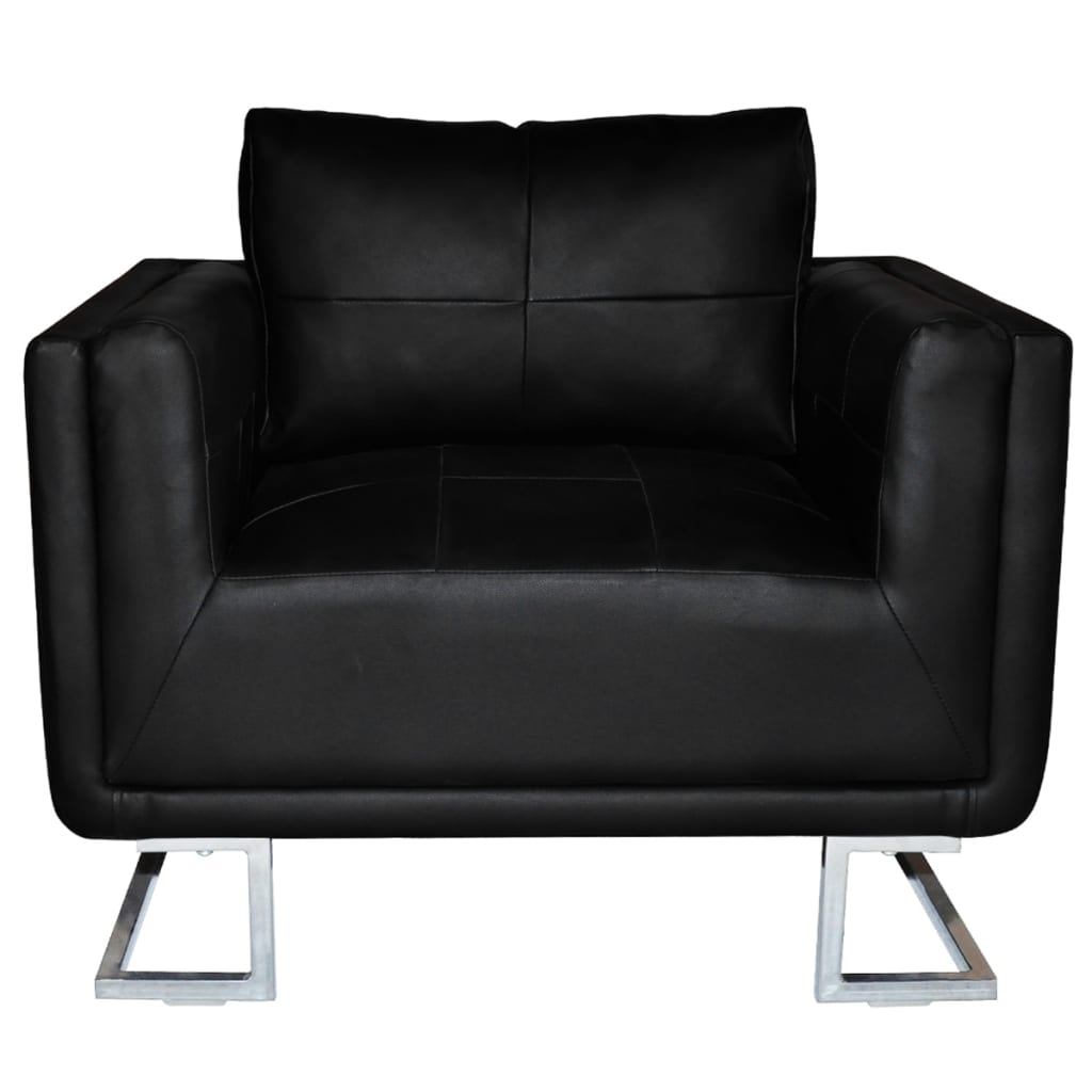 vidaXL Cube Armchair with Chrome Feet Black Leather