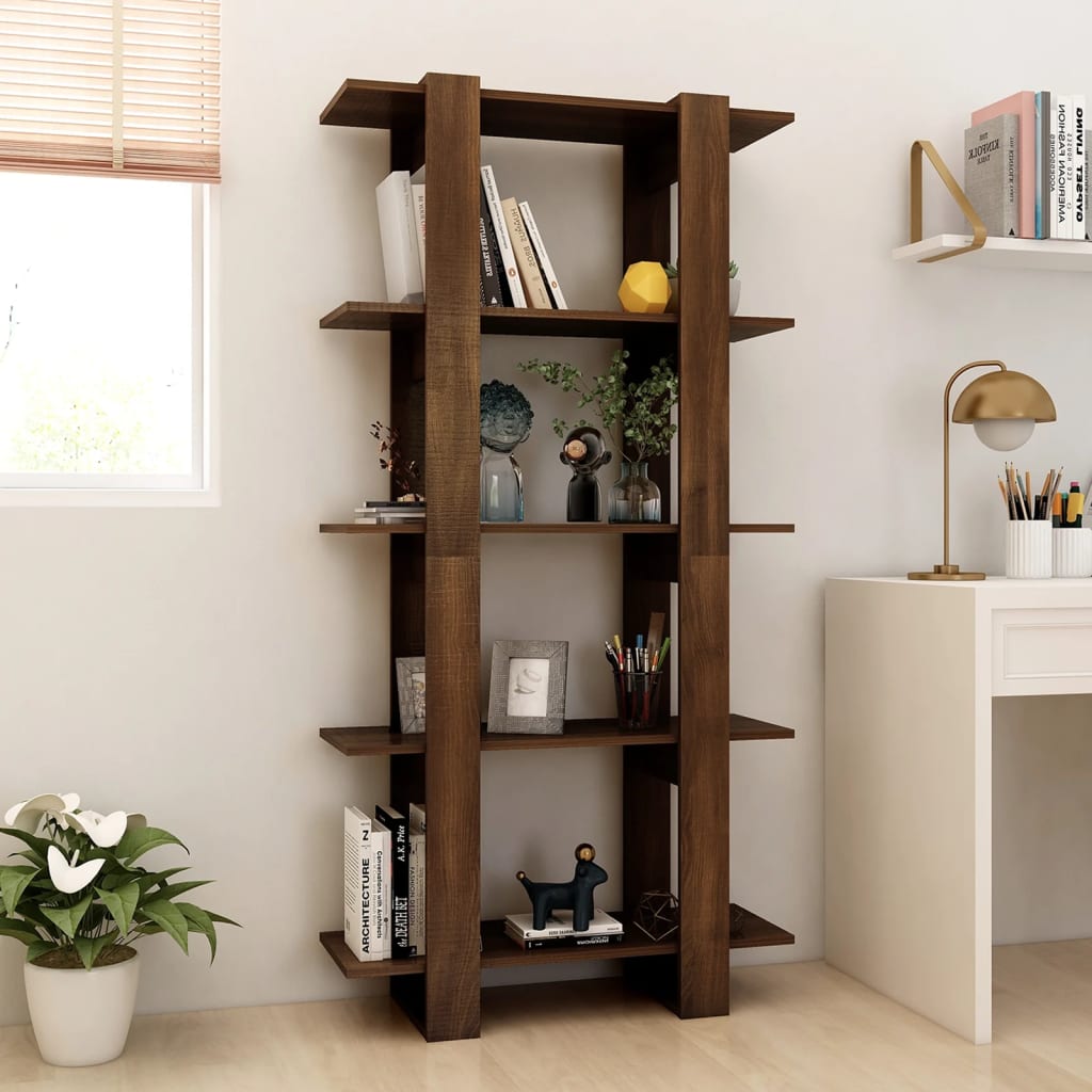 vidaXL Book Cabinet/Room Divider Brown Oak 31.5"x11.8"x63" Engineered Wood