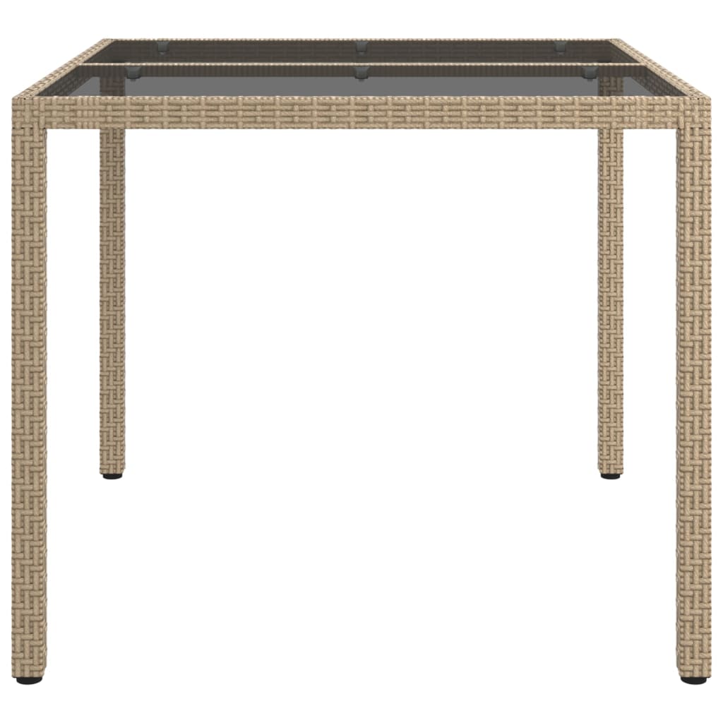 vidaXL Patio Table 35.4"x35.4"x29.5" Tempered Glass and Poly Rattan Beige