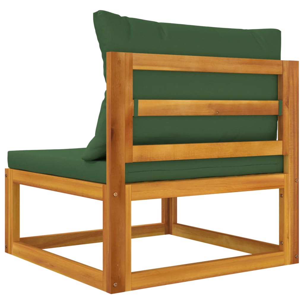 vidaXL Patio Middle Sofa with Green Cushions Solid Wood Acacia
