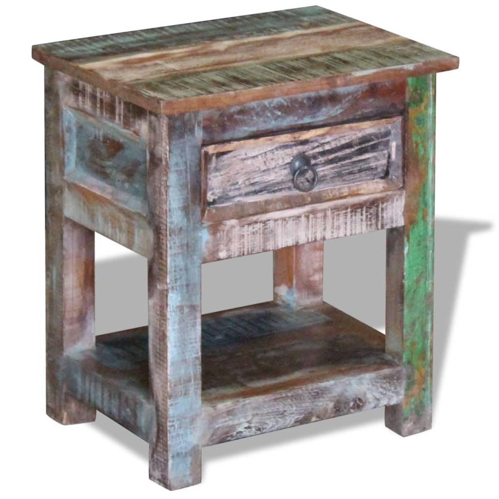 vidaXL Side Table with 1 Drawer Solid Reclaimed Wood 17"x13"x20"