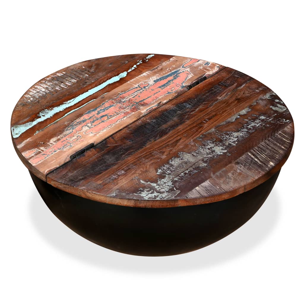 vidaXL Coffee Table Solid Reclaimed Wood Black Bowl Shape