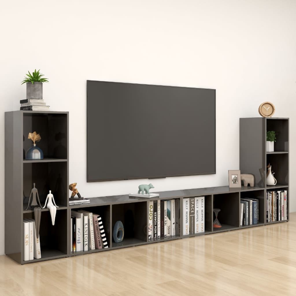 vidaXL TV Cabinets 4 pcs High Gloss Gray 42.1"x14"x15" Chipboard