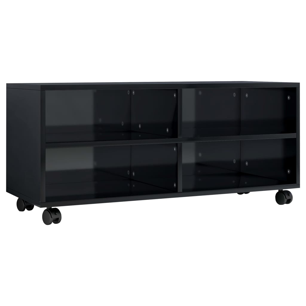 vidaXL TV Cabinet with Castors High Gloss Black 35.4"x13.8"x13.8" Chipboard