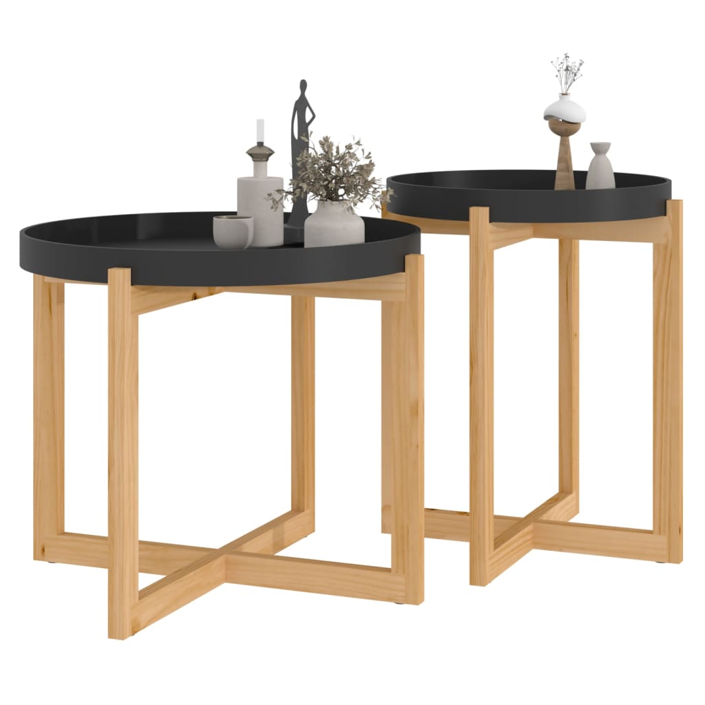 vidaXL Coffee Tables 2 pcs Black Engineered Wood and Solid Wood Pine