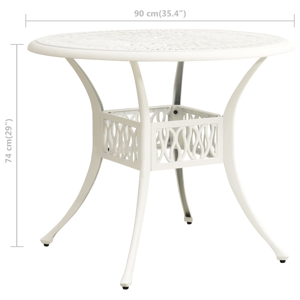 vidaXL Patio Table White 35.4"x35.4"x29.1" Cast Aluminum