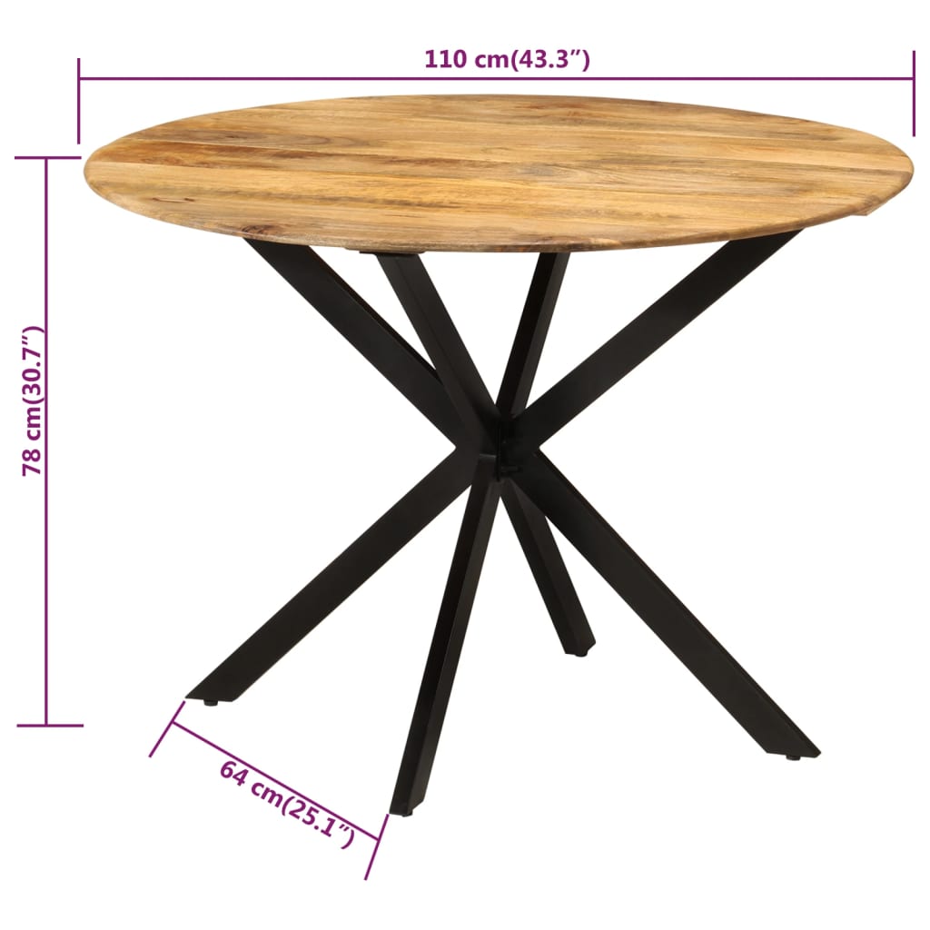 vidaXL Dining Table Ø43.3"x30.7" Solid Wood Mango and Steel