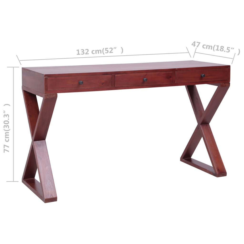 vidaXL Computer Desk Brown 52"x18.5"x30.3" Solid Mahogany Wood