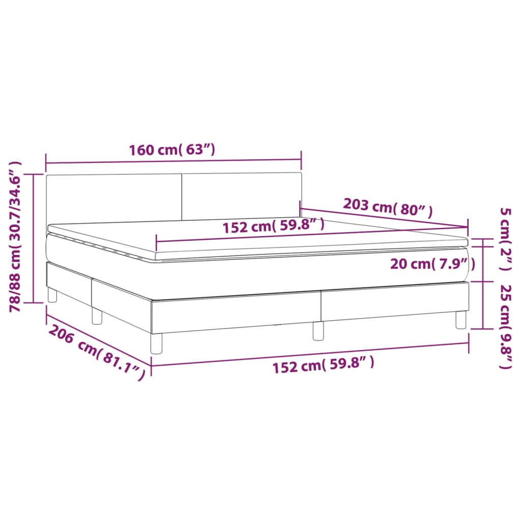 vidaXL Box Spring Bed with Mattress Dark Gray Queen Fabric