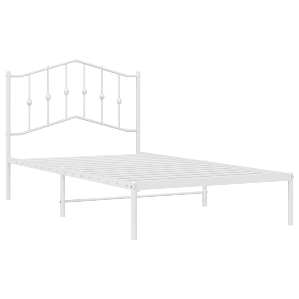 vidaXL Metal Bed Frame with Headboard White 39.4"x74.8"