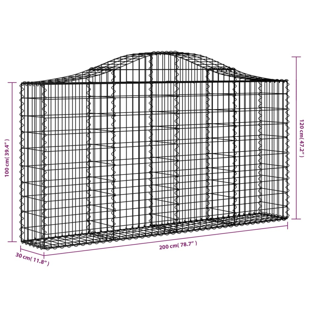 vidaXL Arched Gabion Basket 78.7"x11.8"x39.4"/47.2" Galvanized Iron