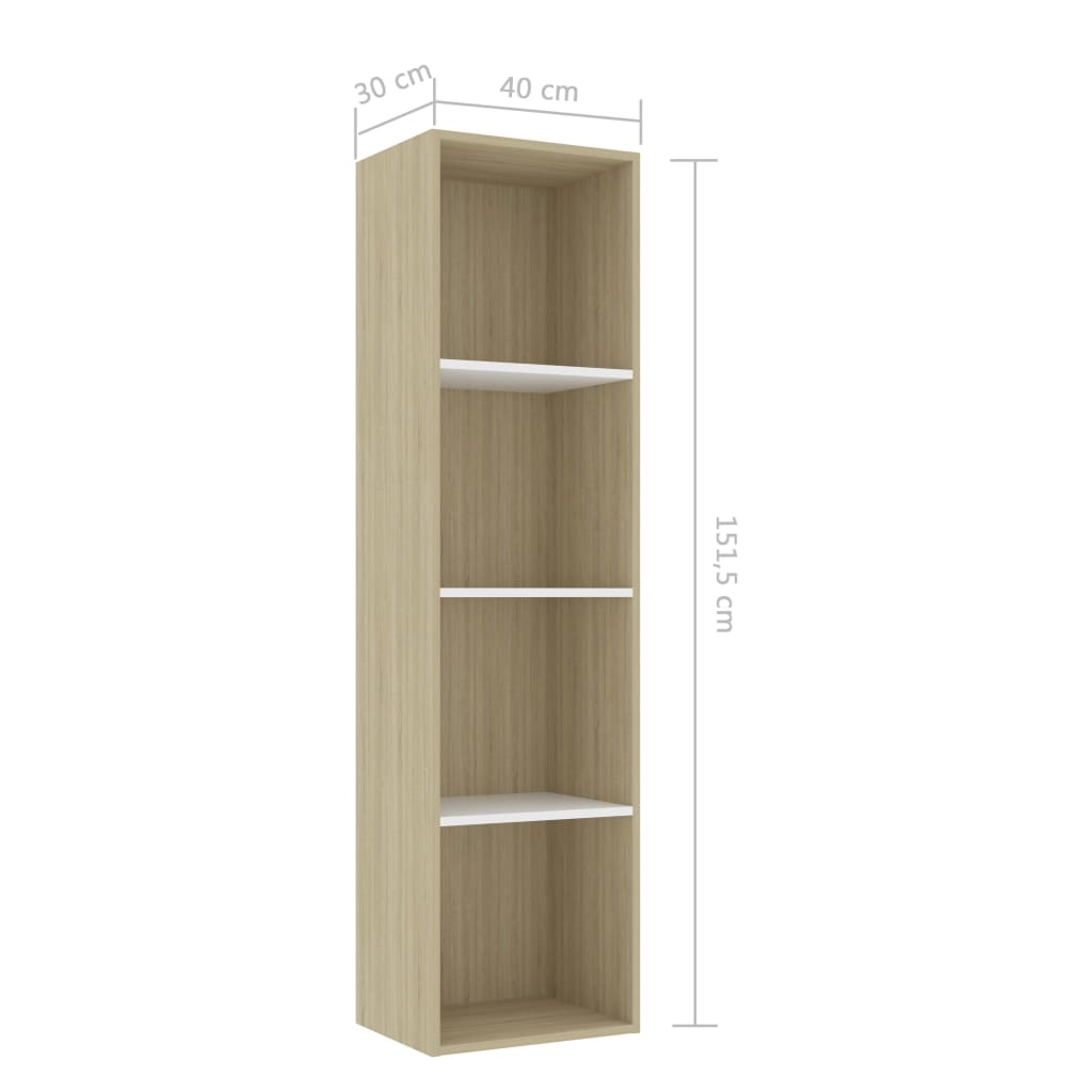vidaXL Book Cabinet White and Sonoma Oak 15.7"x11.8"x59.6" Chipboard