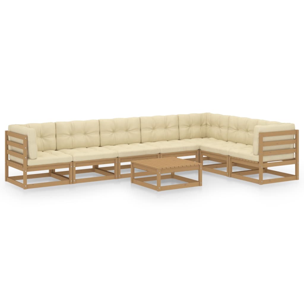 vidaXL 8 Piece Patio Lounge Set & Cushions Honey Brown Solid Pinewood