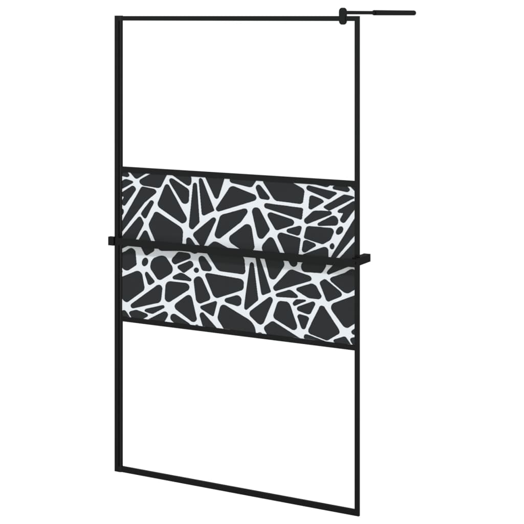 vidaXL Walk-in Shower Wall with Shelf Black 45.3"x76.8" ESG Glass&Aluminum