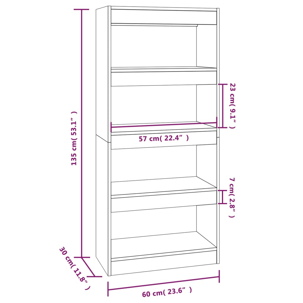 vidaXL Book Cabinet/Room Divider White 23.6"x11.8"x53.1" Engineered Wood