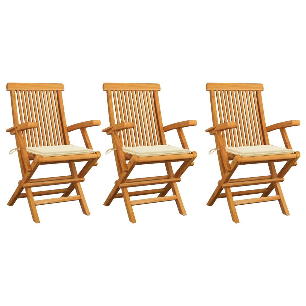vidaXL Patio Chairs with Cream Cushions 3 pcs Solid Teak Wood