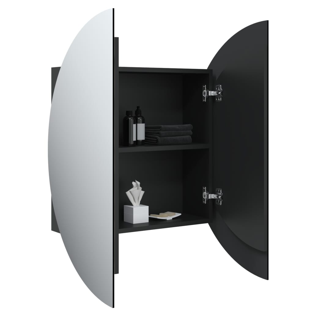 vidaXL Bathroom Cabinet with Round Mirror&LED Black 21.3"x21.3"x6.9"