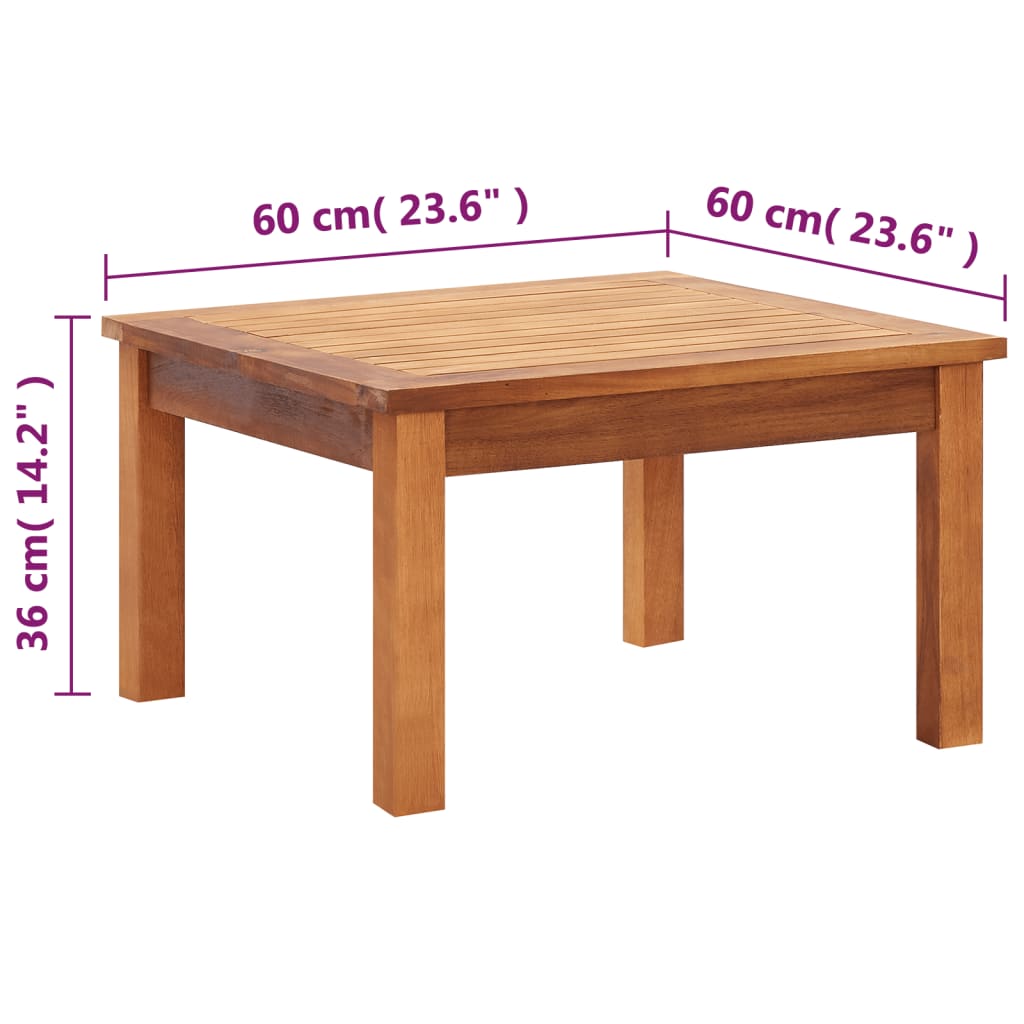vidaXL Patio Coffee Table 23.6"x23.6"x14.2" Solid Acacia Wood