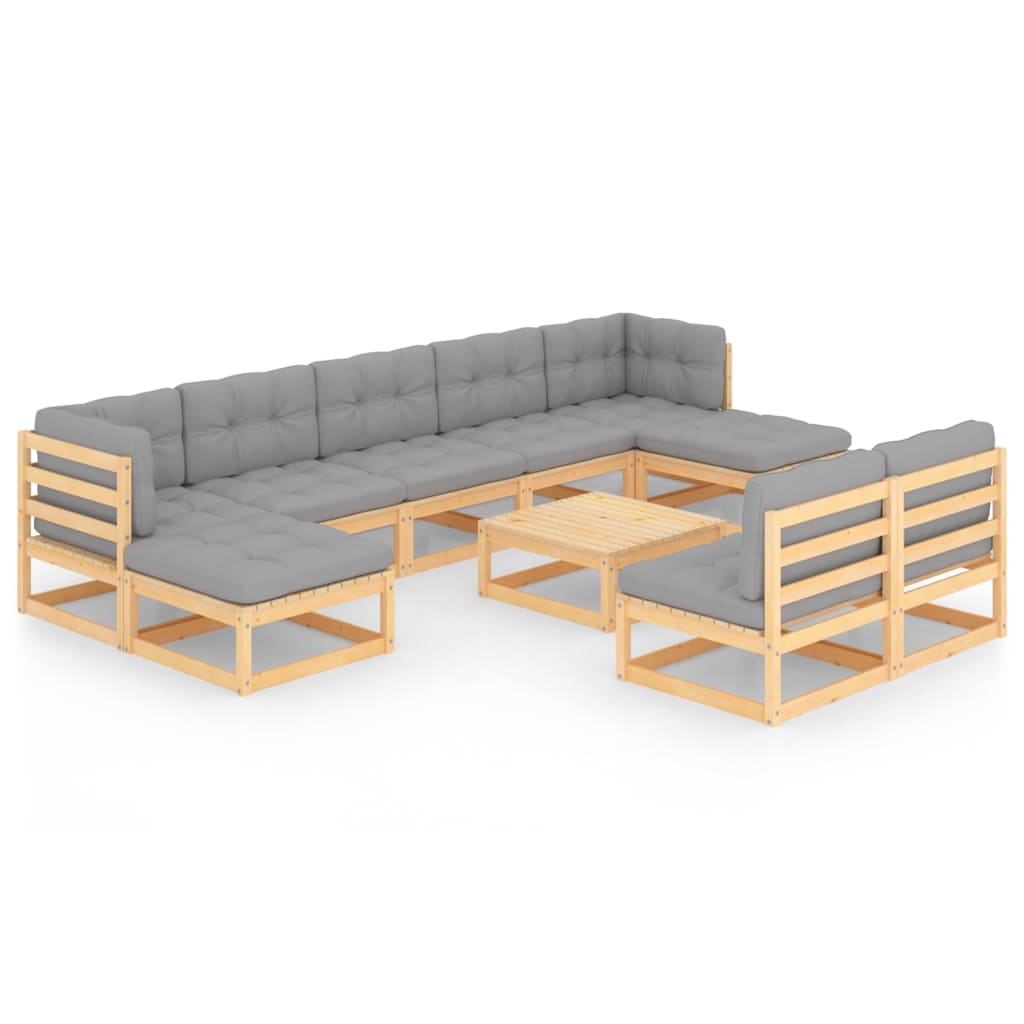 vidaXL 10 Piece Patio Lounge Set with Cushions Solid Wood Pine