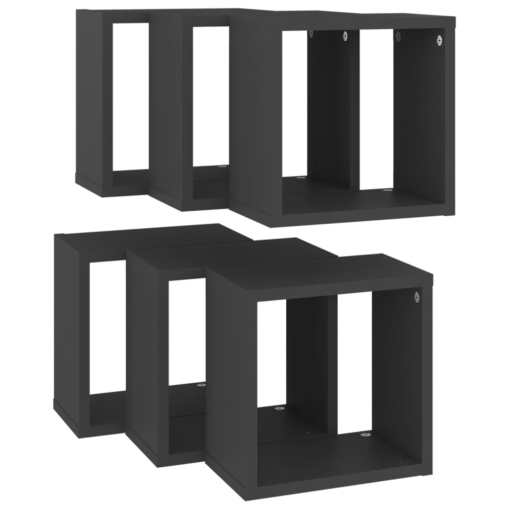 vidaXL Wall Cube Shelves 6 pcs Gray 10.2"x5.9"x10.2"