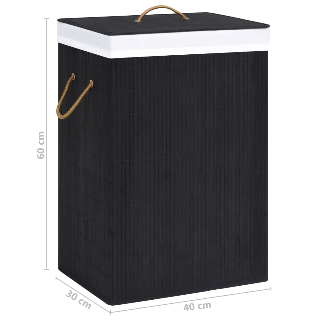 vidaXL Bamboo Laundry Basket with 2 Sections Black 19 gal