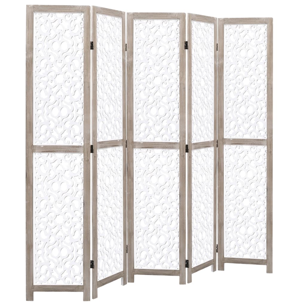 vidaXL 5-Panel Room Divider White 68.9"x64.7" Solid Wood