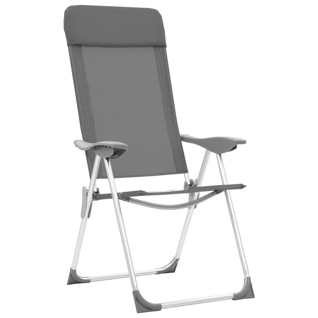 vidaXL Folding Camping Chairs 2 pcs Gray Aluminum