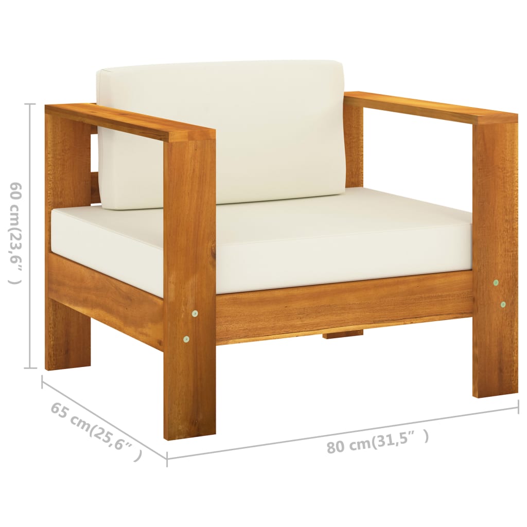 vidaXL 4 Piece Patio Lounge Set with Cream White Cushions Acacia Wood
