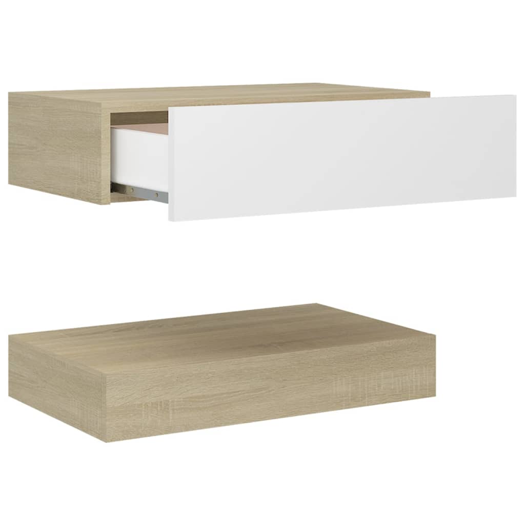 vidaXL TV Stands with LED Lights 2 Pcs White and Sonoma Oak 23.6"x13.8"