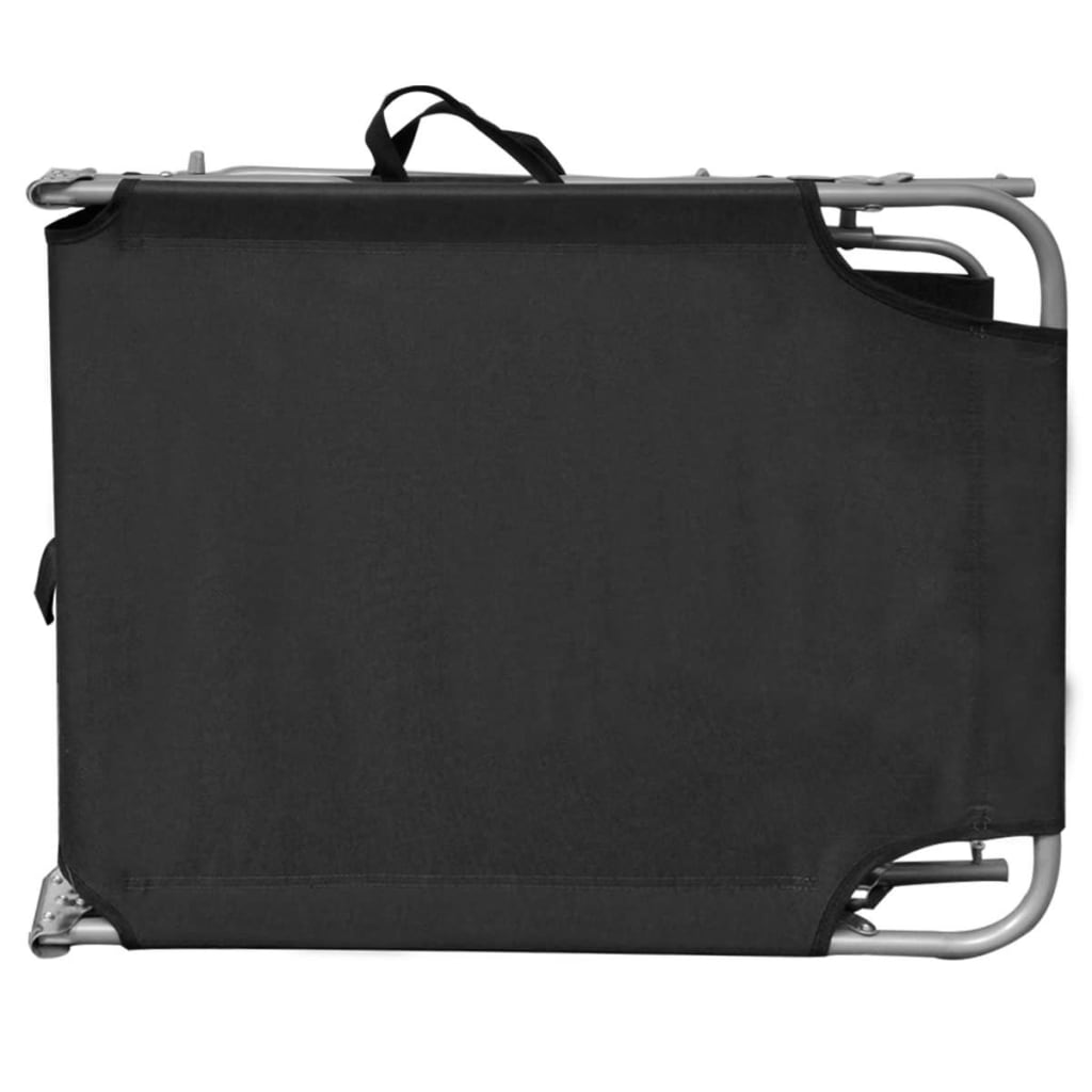 vidaXL Folding Sun Lounger with Canopy Steel and Fabric Black