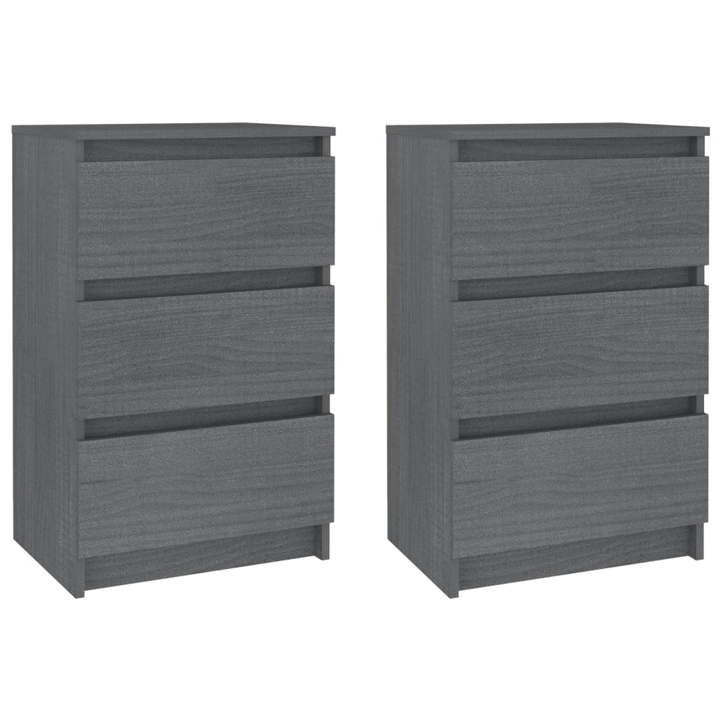 vidaXL Bedside Cabinets 2 pcs Gray 15.7"x11.6"x25.2" Solid Wood Pine