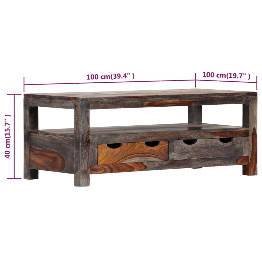 vidaXL Coffee Table Gray 39.4"x19.7"x15.7" Solid Sheesham Wood