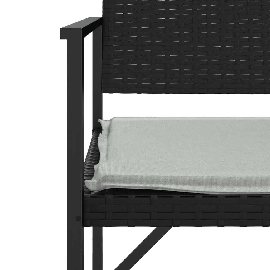 vidaXL 2-Seater Patio Bench with Cushion Black Poly Rattan