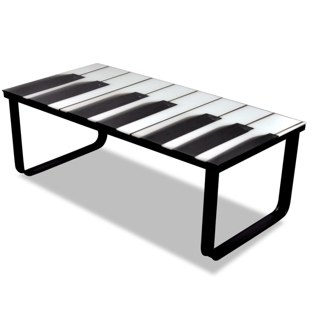 vidaXL Coffee Table with Piano Printing Glass Top
