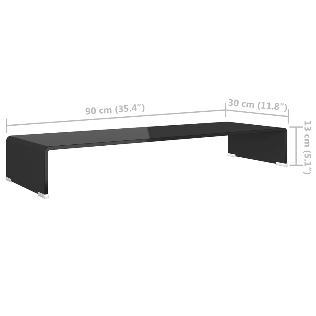 vidaXL TV Stand/Monitor Riser Glass Black 35.4"x11.8"x5.1"
