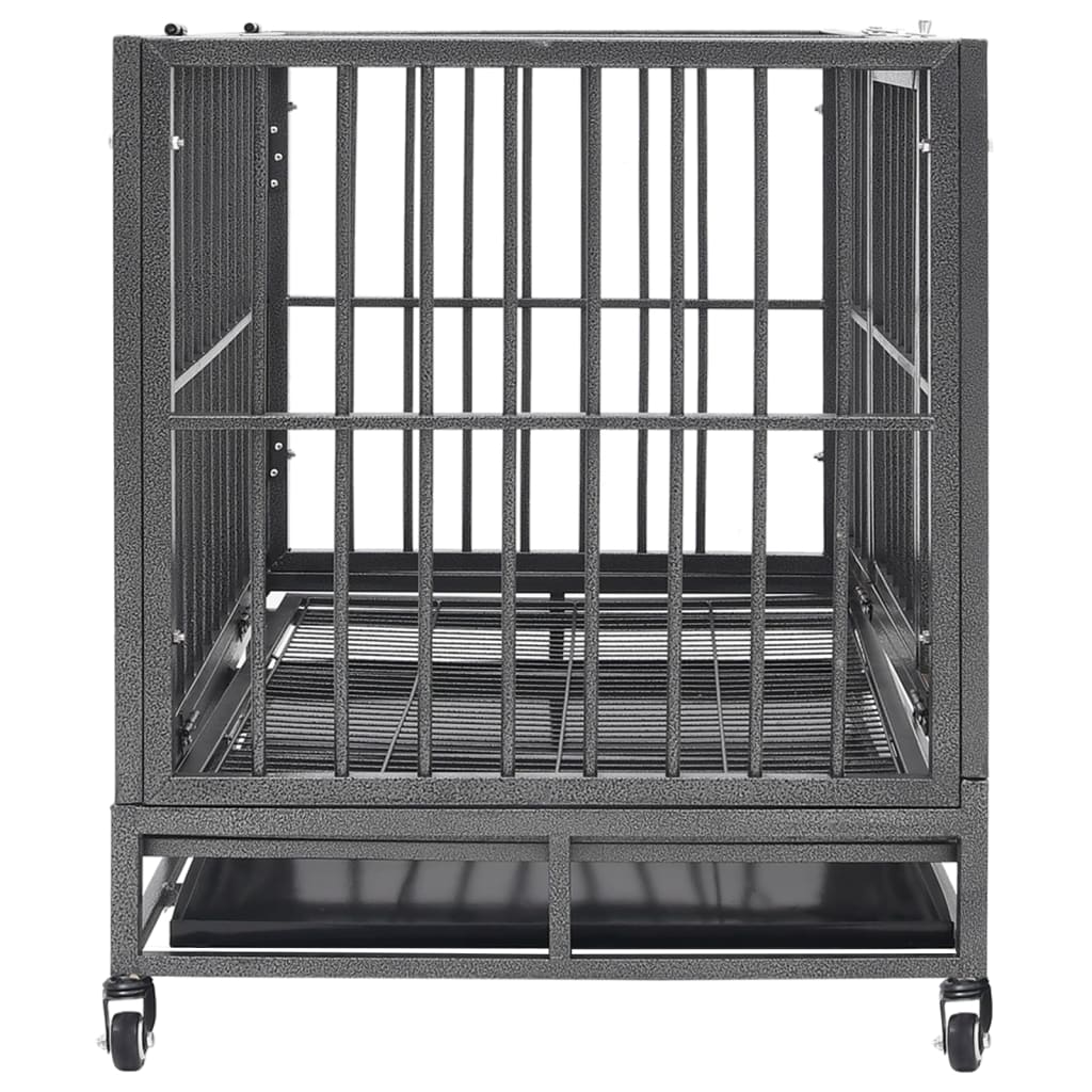 vidaXL Dog Cage with Wheels Steel 36.2"x24.4"x29.9"