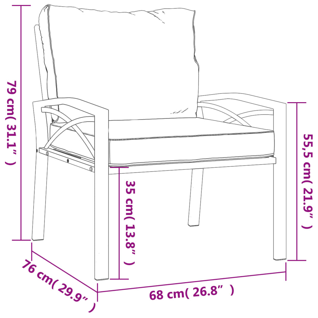vidaXL Patio Chairs with Gray Cushions 2 pcs 26.8"x29.9"x31.1" Steel