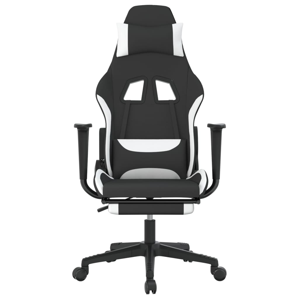 vidaXL Massage Gaming Chair with Footrest Black and White Fabric