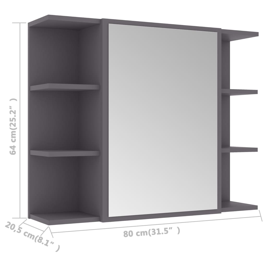 vidaXL Bathroom Mirror Cabinet Gray 31.5"x8.1"x25.2" Chipboard