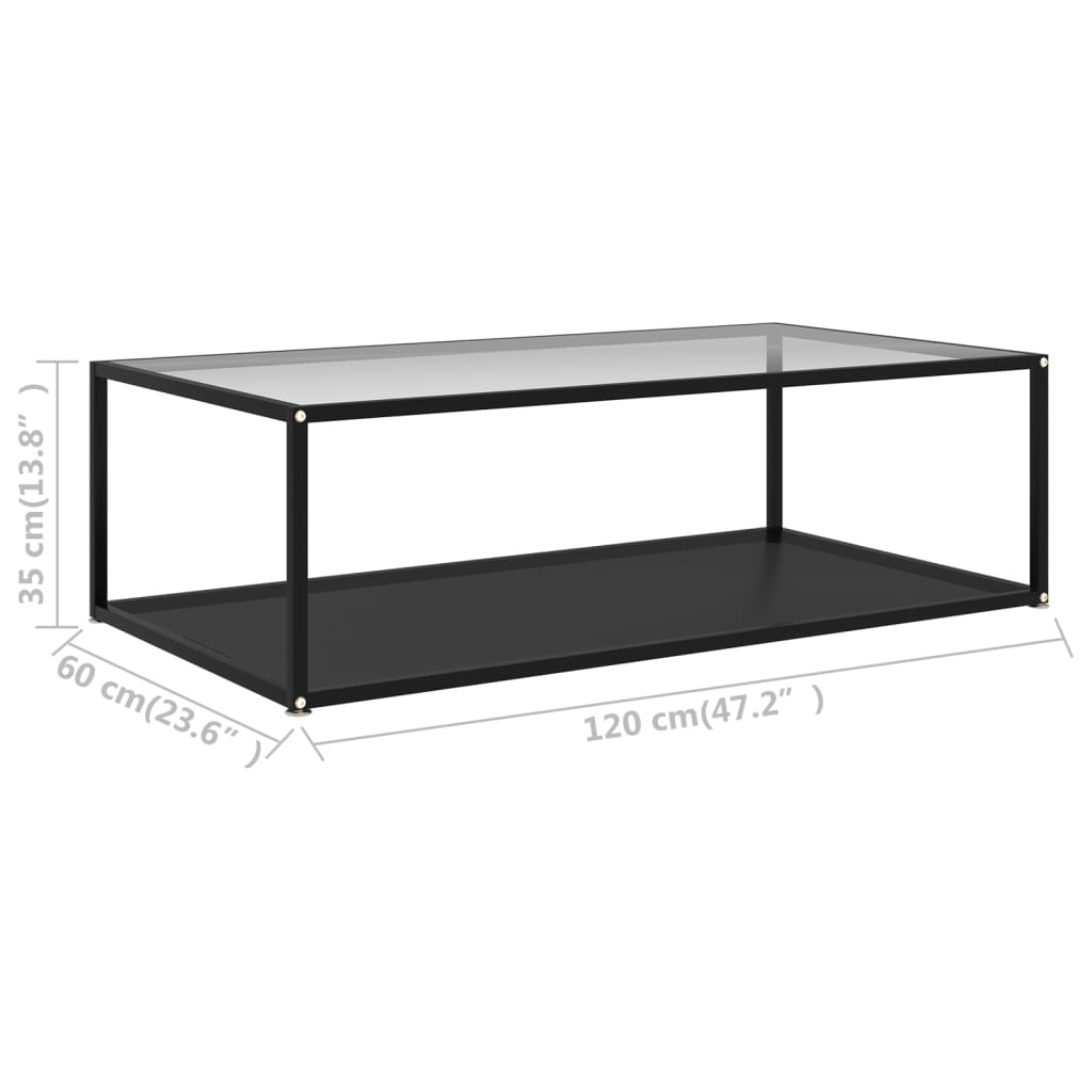 vidaXL Coffee Table Transparent and Black 47.2"x23.6"x13.8" Tempered Glass