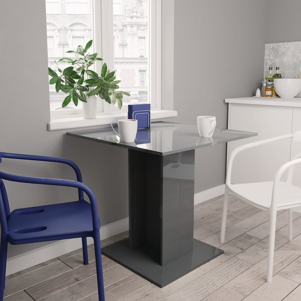 vidaXL Dining Table High Gloss Gray 31.5"x31.5"x29.5" Chipboard