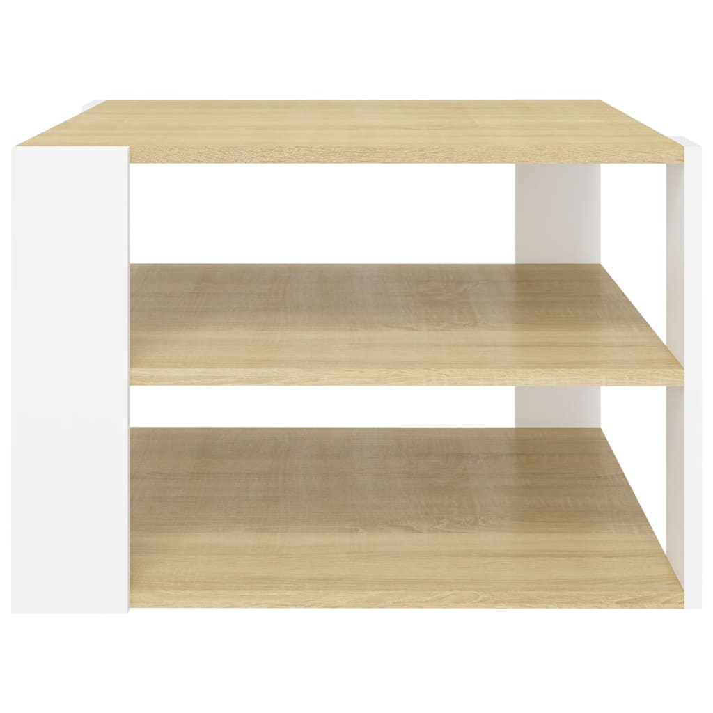 vidaXL Coffee Table Sonoma Oak and White 23.6"x23.6"x15.7" Engineered Wood